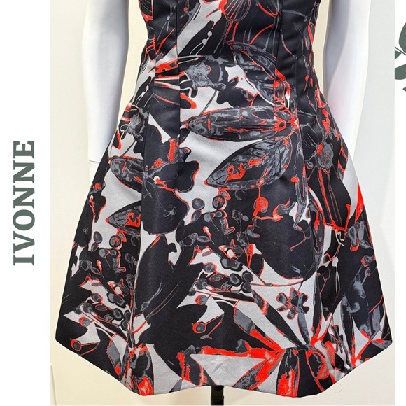 Ivonne Scarlet Grey Floral Cocktail Dress Sleeveless Crinoline (Size 12) - Picture 5 of 9